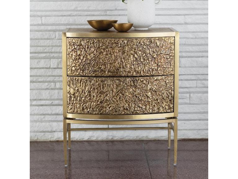 Global Views Bedroom Crinkle Bedside Chest-Brass/Bronze 7.91136 at Norwood Furniture