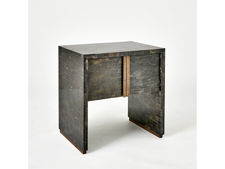 Global Views Bedroom Horn Inlay Bedside Table-Black/Antique Brass 7.91687 at Norwood Furniture