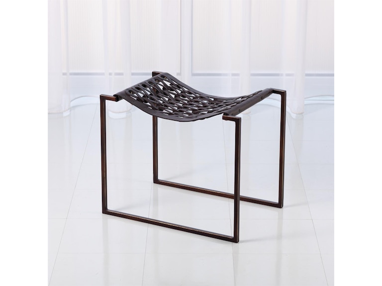 Global Views Bedroom Knit Pearl Stool-Bronze-Dark Brown Leather JG9.90003 at Norwood Furniture