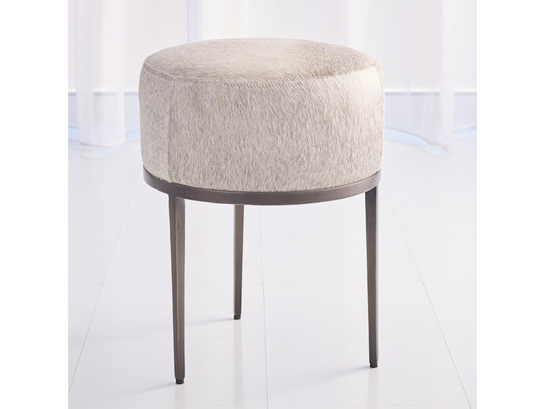 Global Views Bedroom Urban Stool with Grey Hair-on-Hide-Antique Gunmetal 7.91095 at Norwood Furniture