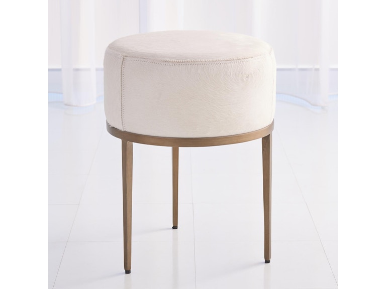 Global Views Bedroom Urban Stool with Ivory Hair-on-Hide-Antique Brass 7.91091 at Norwood Furniture