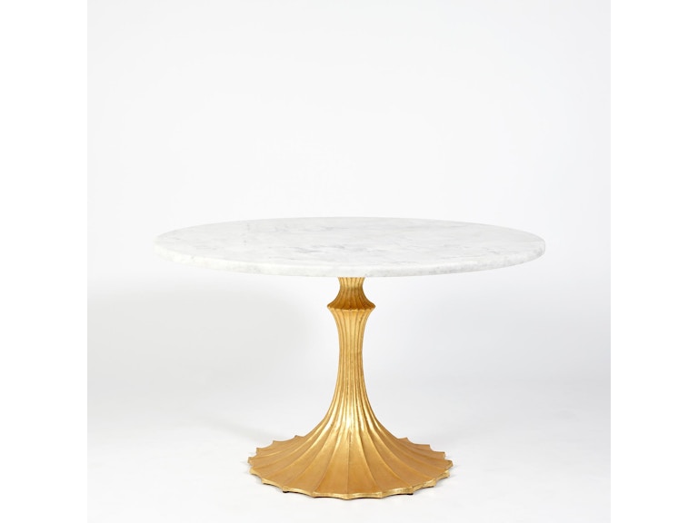 Global Views Casual Dining Flute Table 48 White Marble Top with 26 Gold Leaf Base WDSEH9234-GV at Norwood Furniture