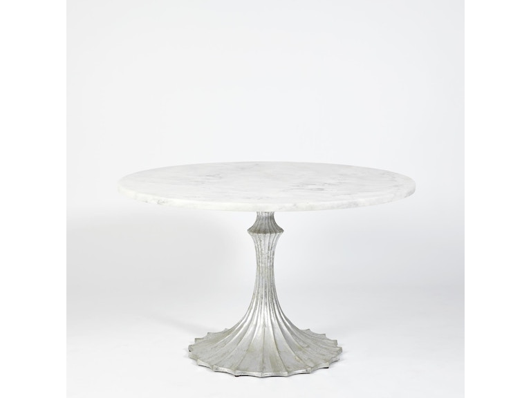 Global Views Casual Dining Flute Table 48 White Marble Top with 26 Silver Leaf Base WDSEH9232-GV at Norwood Furniture