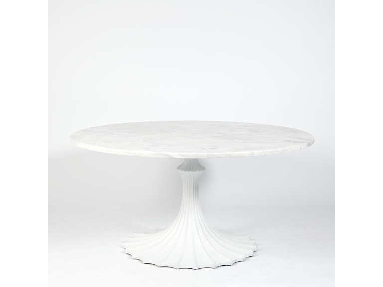 Global Views Casual Dining Flute Table 60 White Marble Top with 34 White Base WDSEH9236-GV at Norwood Furniture