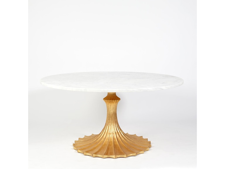 Global Views Casual Dining Flute Table 60 White Marble Top with 34 Gold Leaf Base WDSEH9237-GV at Norwood Furniture