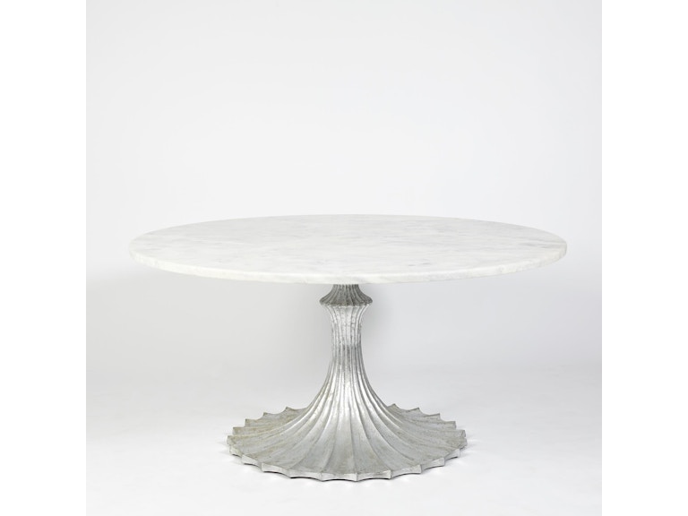 Global Views Casual Dining Flute Table 60 White Marble Top with 34 Silver Leaf Base WDSEH9235-GV at Norwood Furniture