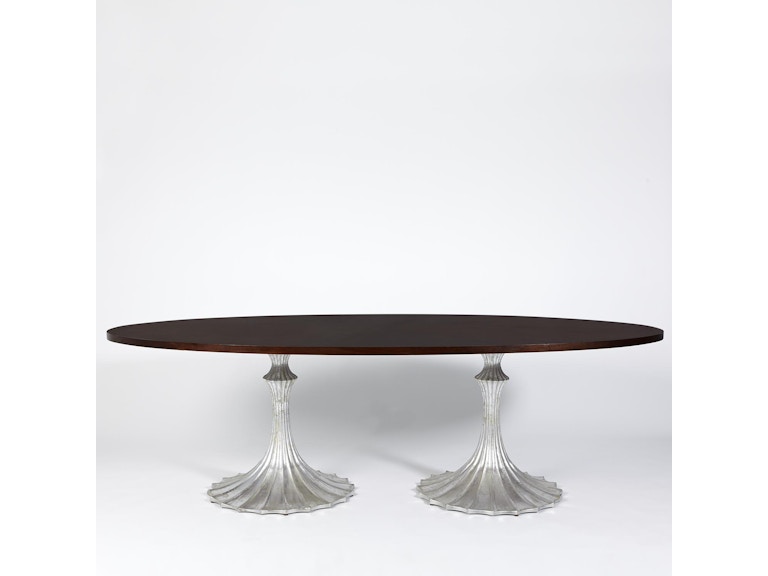 Global Views Casual Dining Flute Table 96 Walnut Top with 26 Silver Leaf Base WDSEH2535-GV at Norwood Furniture