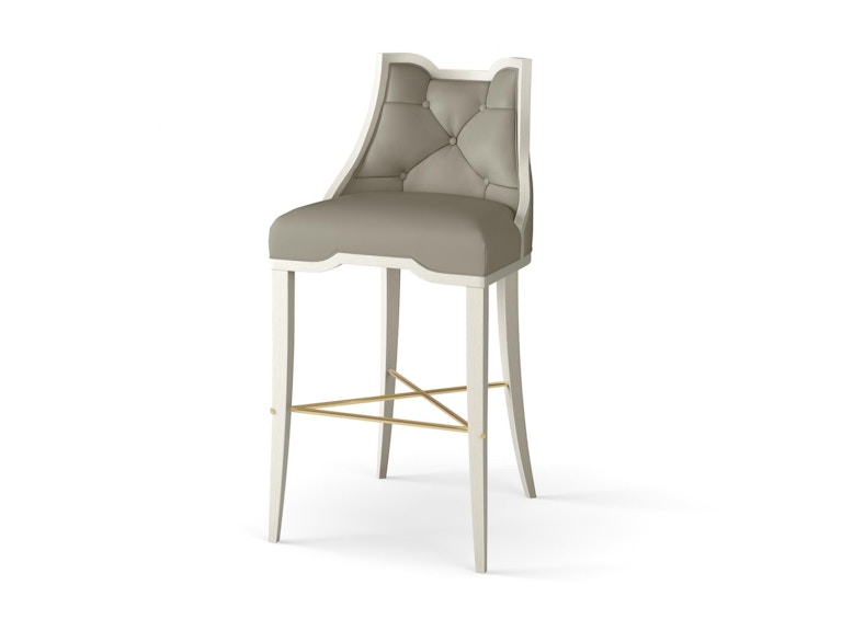 Global Views Casual Dining Logan Bar Stool-Antique White-Chesterfield Grey Leather WDSEH2313-GV at Norwood Furniture