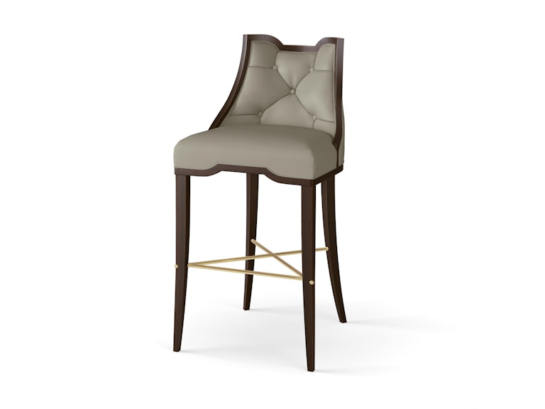 Global Views Casual Dining Logan Bar Stool-Walnut-Chesterfield Grey Leather WDSEH2008-GV at Norwood Furniture