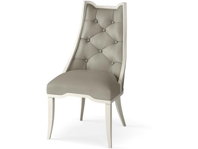 Global Views Casual Dining Logan Dining Chair-Antique White-Chesterfield Grey Leather WDSEH2217-GV at Norwood Furniture