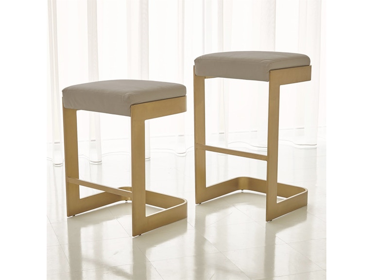 Global Views Casual Dining Regan Low Bar Stool with Ivory Leather-Antique Brass 7.90828 at Norwood Furniture
