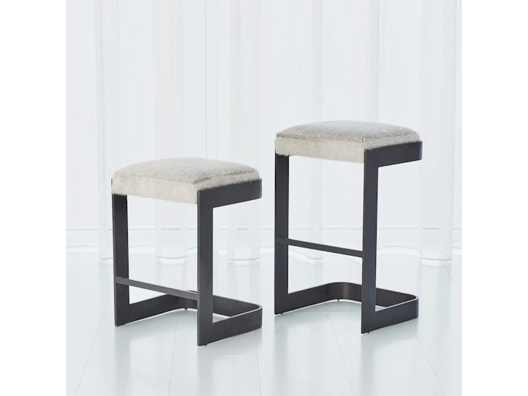 Global Views Casual Dining Regan Low Bar Stool with Grey Hair-on-Hide-Graphite 7.91215 at Norwood Furniture