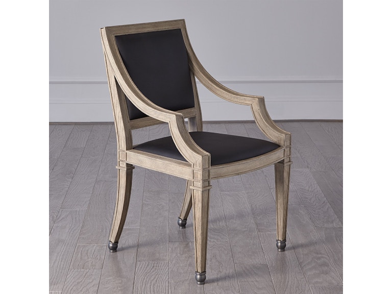 Global Views Casual Dining Seine Arm Dining Chair-Grey with Black Leather RT2010 at Norwood Furniture