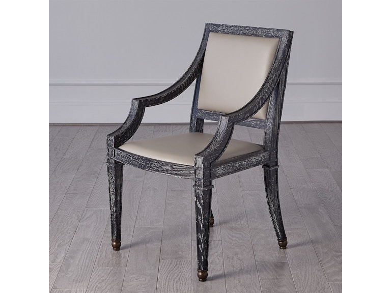 Global Views Casual Dining Seine Arm Dining Chair-Black with Grey Leather RT2008 at Norwood Furniture