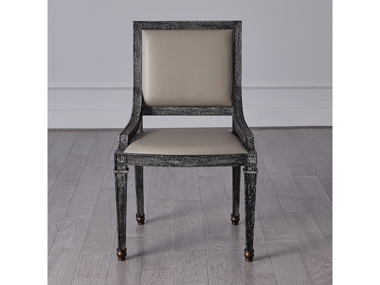 Global Views Casual Dining Seine Side Dining Chair-Black with Grey Leather RT2009 at Norwood Furniture