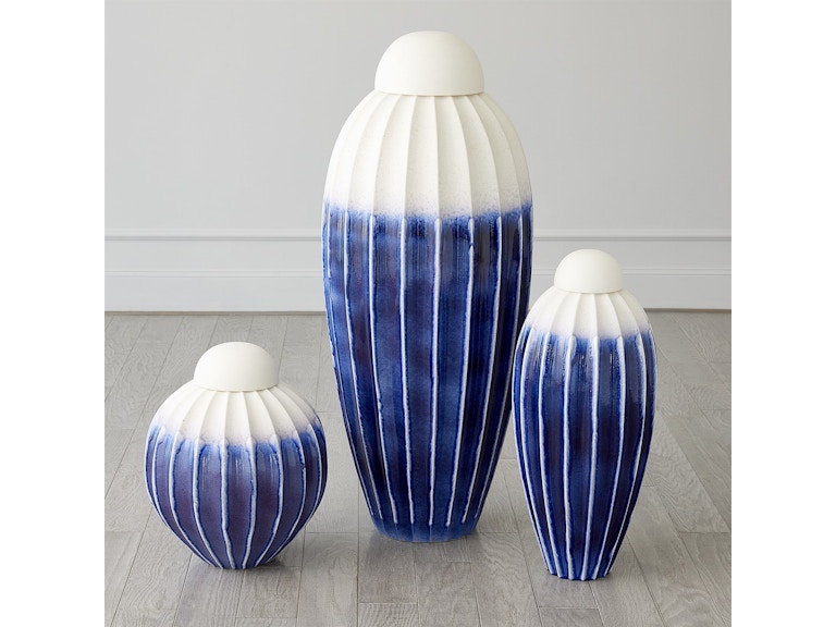 Global Views Home Accents Fluted Jar with Lid-Cobalt-Sm 1.10952 at Norwood Furniture