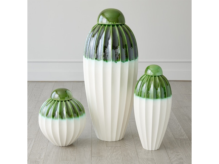 Global Views Home Accents Fluted Jar with Lid-Emerald-Wide 1.10939 at Norwood Furniture