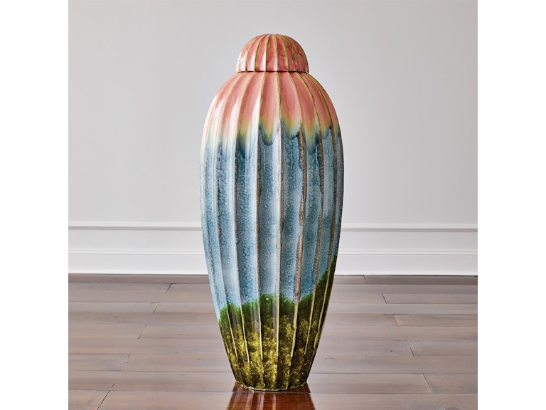 Global Views Home Accents Fluted Jar with Lid-Watercolor 1.10847 at Norwood Furniture