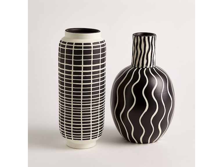 Global Views Home Accents Graphic Grid Cylinder Vase-Black/White 3.31596 at Norwood Furniture