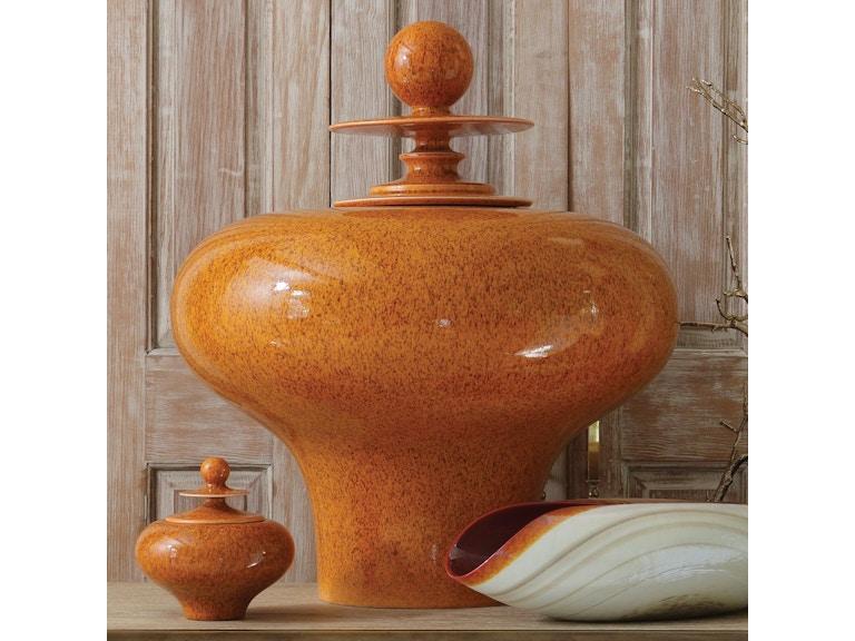 Global Views Home Accents Happy Temple Jar-Orange-Squat 1877 at Norwood Furniture
