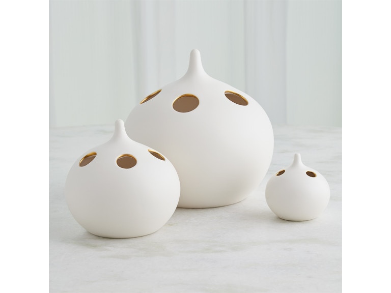 Global Views Home Accents Oh No Vase-Matte White/Gold Rim-Med 1.11006 at Norwood Furniture