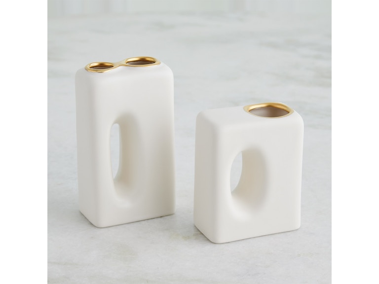 Global Views Home Accents Oh Yes Vase-Matte White/Gold Rim-Sm 1.10999 at Norwood Furniture