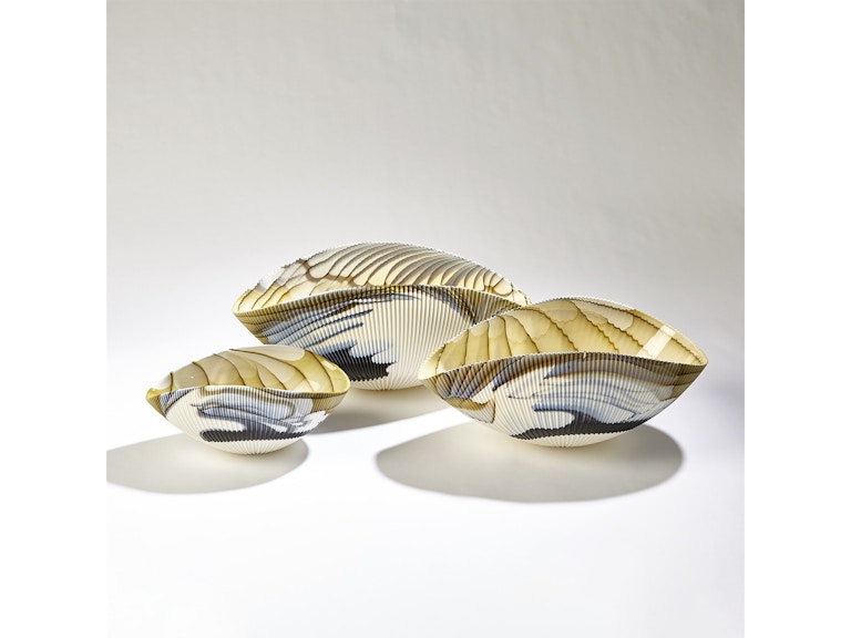 Global Views Home Accents Pleated Bowl-Amber/Blue Filigree-Sm 3.31572 at Norwood Furniture