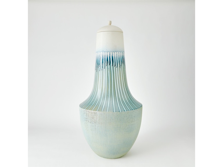 Global Views Home Accents Striped Flair Urn-Lambs Ear 1.10864 at Norwood Furniture