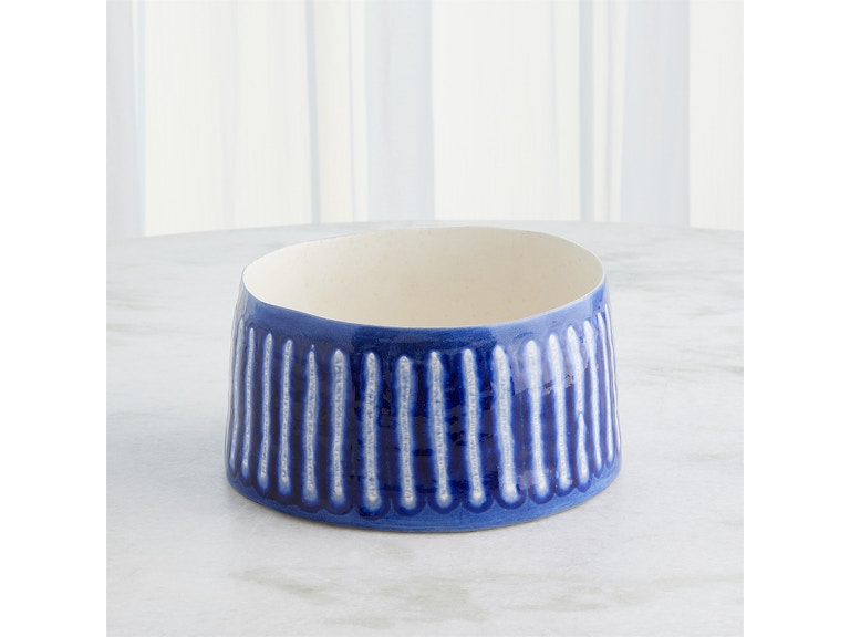 Global Views Home Accents Striped Organic Pot-Cobalt 1.10959 at Norwood Furniture