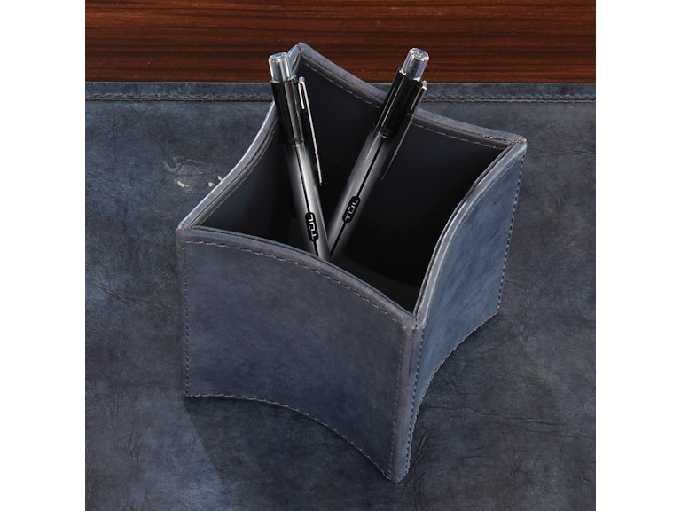 Global Views Home Office Folded Leather Pencil Cup-Blue Wash 9.92829 at Norwood Furniture