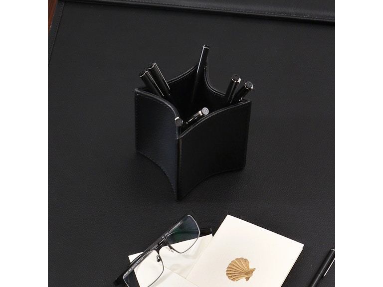 Global Views Home Office Folded Leather Pencil Cup-Black 9.92612 at Norwood Furniture