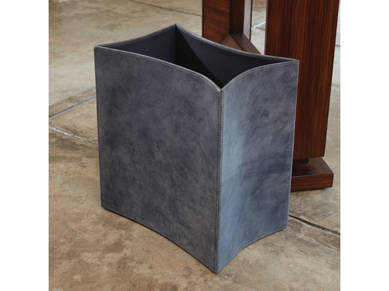 Global Views Home Office Folded Leather Wastebasket-Blue Wash 9.92828 at Norwood Furniture