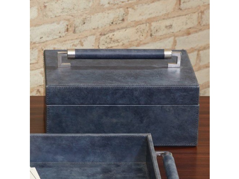 Global Views Home Office Wrapped Leather Handle Box-Blue Wash 9.92827 at Norwood Furniture