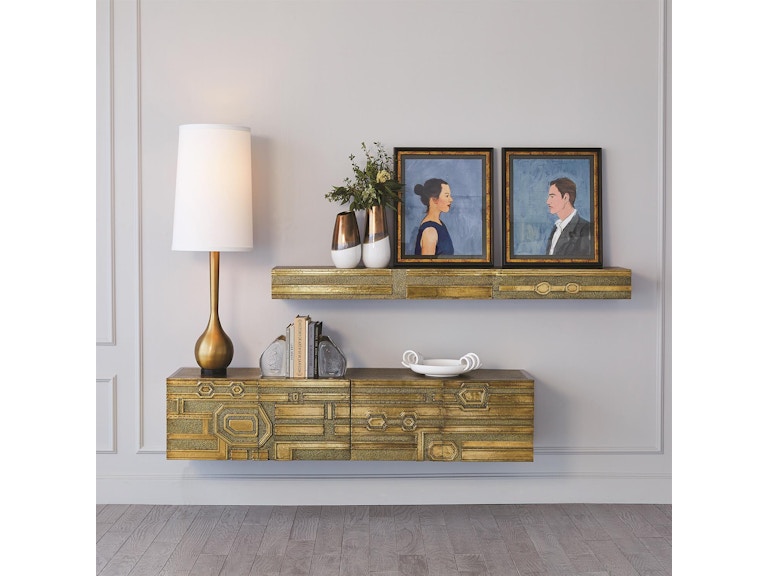 Global Views Living Room Abstract Block Cabinet-Brass 9.93385 at Norwood Furniture
