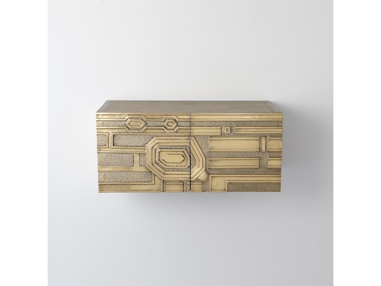 Global Views Living Room Abstract Block Cabinet-Left-Brass 9.93756 at Norwood Furniture