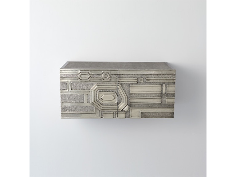 Global Views Living Room Abstract Block Cabinet-Left-Nickel 9.93755 at Norwood Furniture