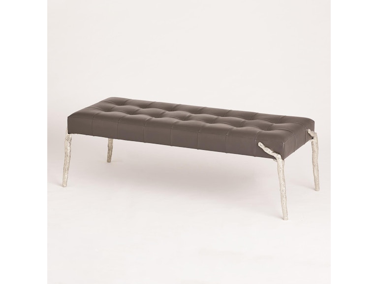 Global Views Living Room Bristol Branch Bench-Graphite Leather WDSEH9031-GV at Norwood Furniture