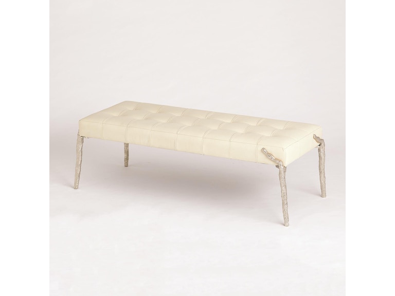 Global Views Living Room Bristol Branch Bench-Ivory Leather WDSEH9032-GV at Norwood Furniture