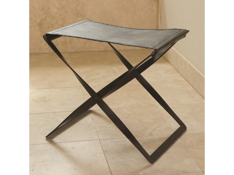 Global Views Living Room Folding Stool-Brown Leather 9679 at Norwood Furniture