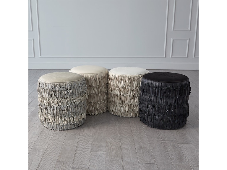 Global Views Living Room Fringe Ottoman-Ivory Marble Leather WDSEH9081-GV at Norwood Furniture