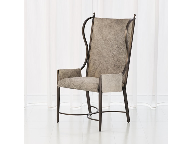 Global Views Living Room Iron Wing Chair with Grey Hair-on-Hide 7.91181 at Norwood Furniture