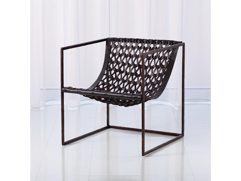 Global Views Living Room Knit Pearl Chair-Bronze-Dark Brown Leather JG9.90002 at Norwood Furniture