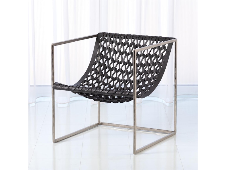 Global Views Living Room Knit Pearl Chair-Nickel-Dark Grey Leather JG9.90000 at Norwood Furniture