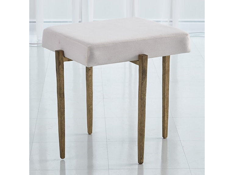 Global Views Living Room Laforge Bench-Antique Gold with Muslin Cushion-Sm 7.90865 at Norwood Furniture