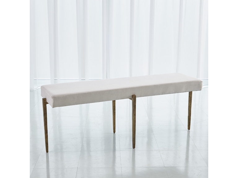 Global Views Living Room Laforge Bench-Antique Gold with Muslin Cushion-Lg 7.90864 at Norwood Furniture