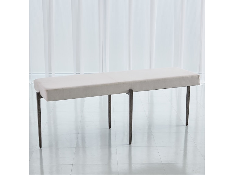 Global Views Living Room Laforge Bench-Natural Iron with Muslin Cushion-Lg 7.90861 at Norwood Furniture