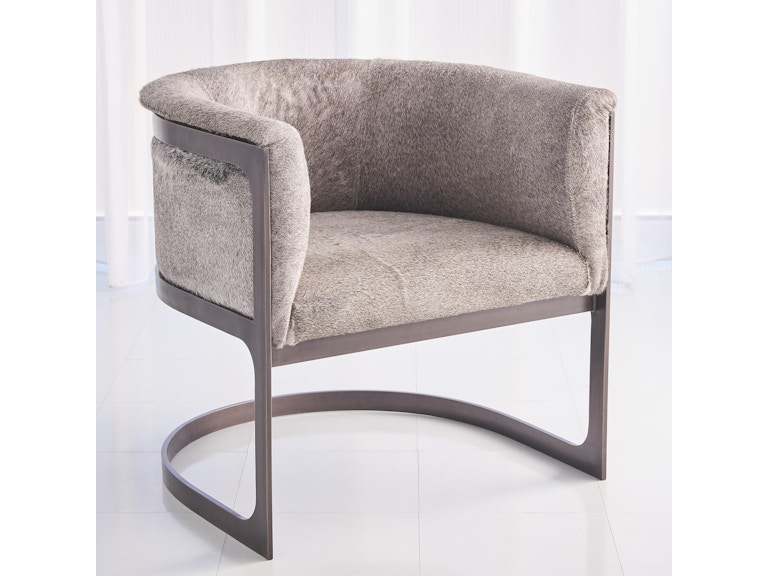 Global Views Living Room Regan Barrel Chair with Grey Hair-on-Hide-Antique Gunmetal 7.91093 at Norwood Furniture
