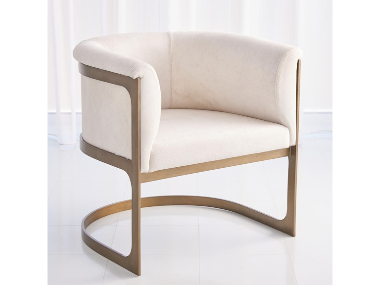 Global Views Living Room Regan Barrel Chair with Ivory Hair-on-Hide-Antique Brass 7.91089 at Norwood Furniture