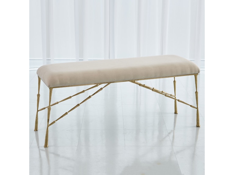 Global Views Living Room Spike Bench with Muslin Cushion-Antique Brass-Lg 7.90881 at Norwood Furniture