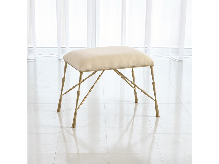 Global Views Living Room Spike Bench with Muslin Cushion-Antique Brass-Sm 7.90374 at Norwood Furniture
